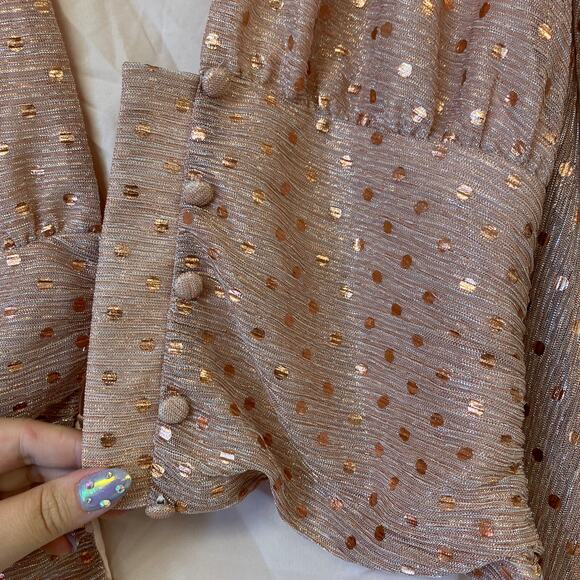 For Love & Lemons La Villette Puff Sleeve Cropped Blouse Pink Small - Picture 7 of 9